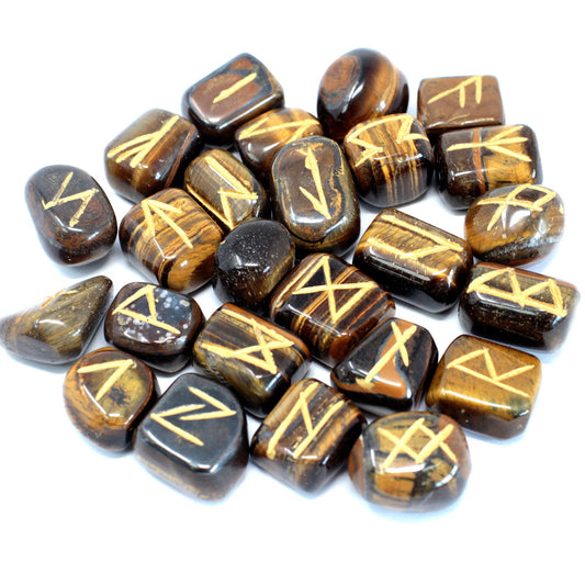 Rune Stone Set - Natural Tiger Eye Stone Runes - 25 Pieces