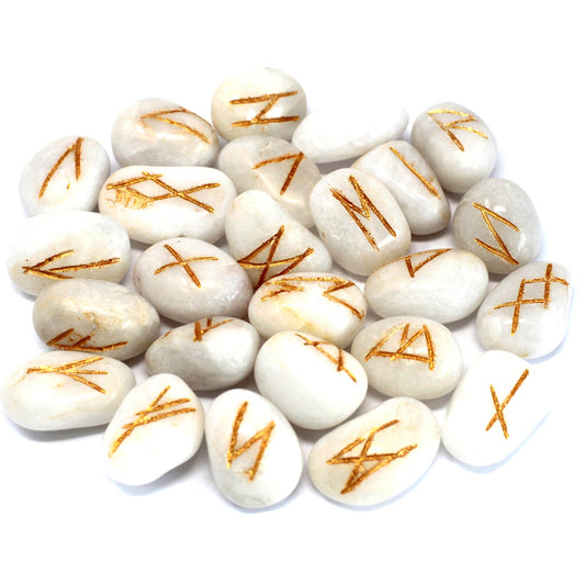 Rune Stone Set - Natural White Agate Stone Runes - 25 Pieces