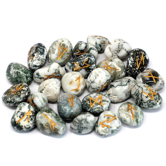 Rune Stone Set - Natural Tree Agate Stone Runes - 25 Pieces