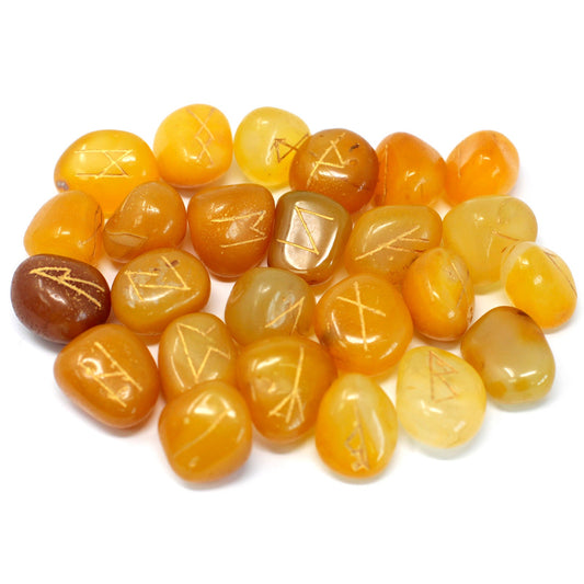 Rune Stone Set - Natural Yellow Onyx Stone Runes - 25 Pieces