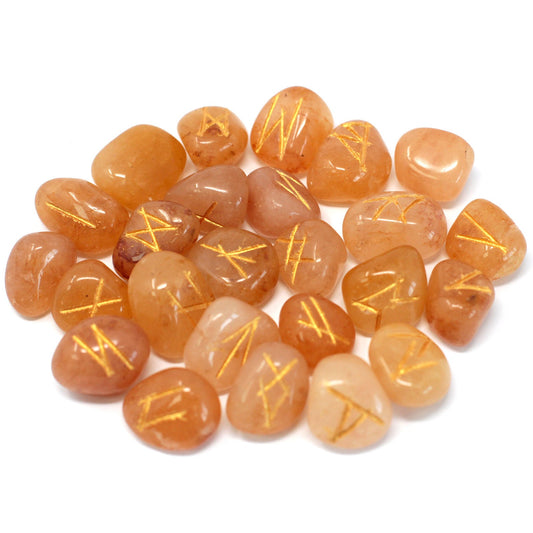 Rune Stone Set - Natural Yellow Aventurine Stone Runes - 25 Pieces