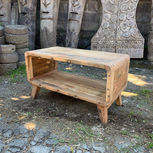 Rounded Coffee Table - Handmade Recycled Teak Wood - 81cm x 49cm x 41cm