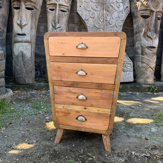 Rounded Tall 4 Drawer Unit - Handmade Recycled Teak Wood - 52cm x 43cm x 77cm