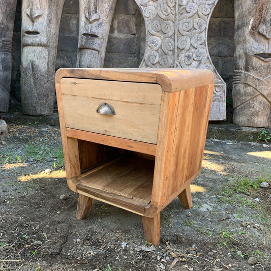 Rounded Bedside Table - Handmade Recycled Teak Wood - 45cm x 37cm x 57cm