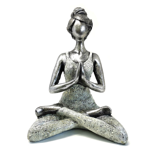 Yoga Pose Lady Figurine - Silver and White - 24cm