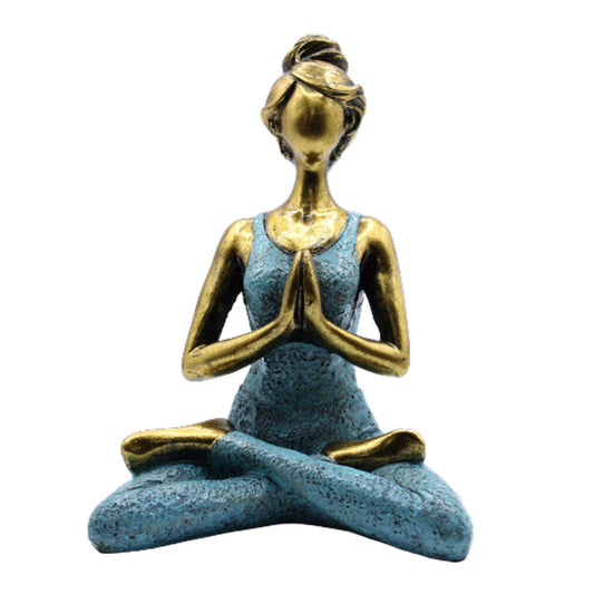 Yoga Pose Lady Figurine - Bronze and Blue - 24cm