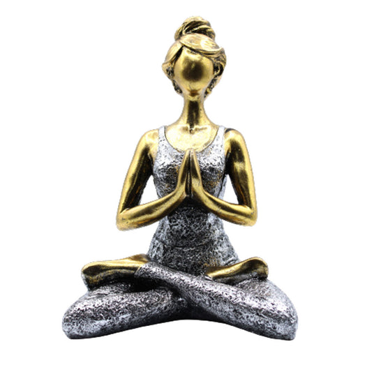 Yoga Pose Lady Figurine - Bronze and Silver - 24cm