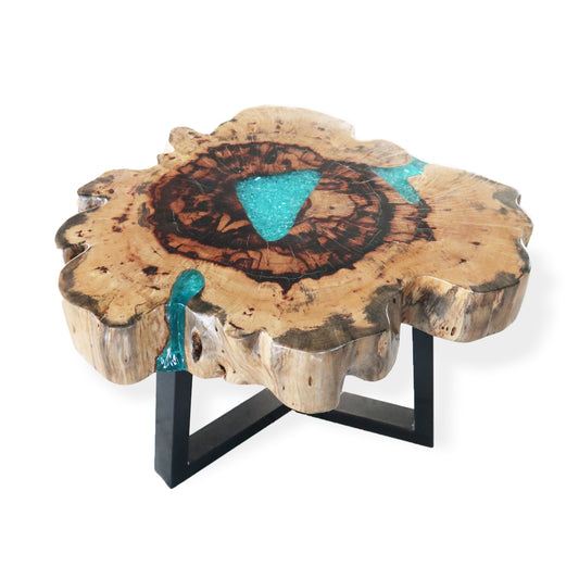 Unique Handmade Tamarind Wood and Aqua Resin Coffee Table - 77cm x 46cm