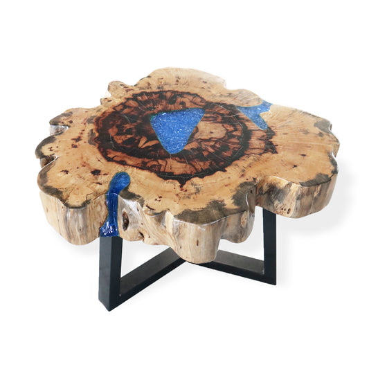 Unique Handmade Tamarind Wood and Blue Resin Coffee Table - 77cm x 46cm