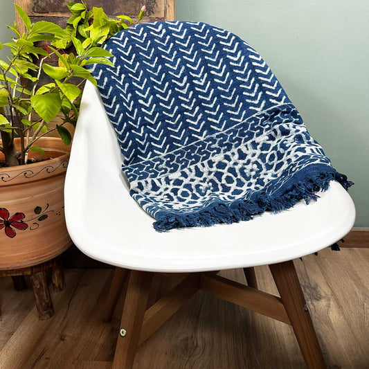 Indigo Cotton Throw - Handmade - 170cm x 120cm - Seedha Arrows Design