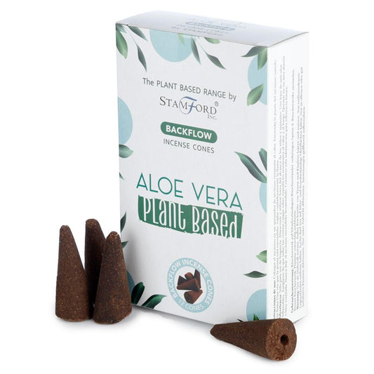 Stamford - Plant Based Vegan Friendly Back Flow Incense Cones - Aloe Vera - Pack of 12