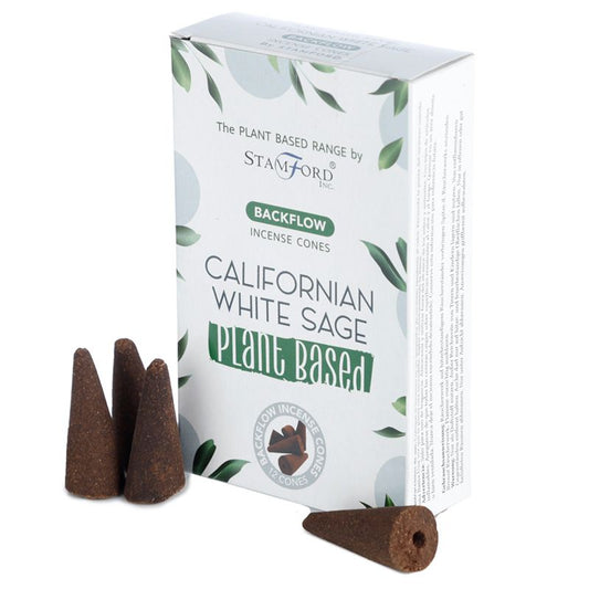 Stamford - Plant Based Vegan Friendly Back Flow Incense Cones - White Sage - Pack of 12