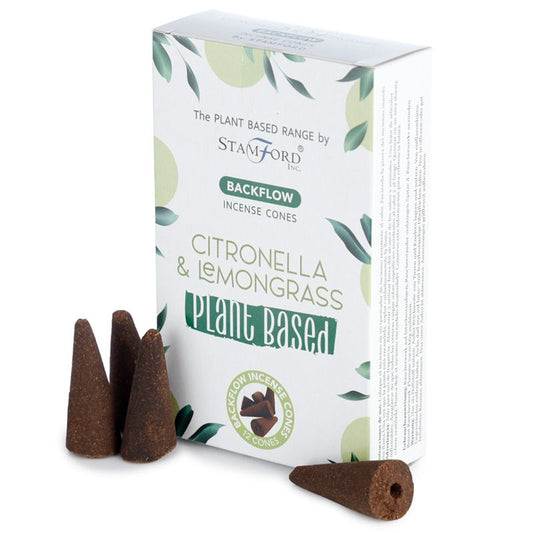 Stamford - Plant Based Vegan Friendly Back Flow Incense Cones - Citronella and Lemongrass - Pack of 12