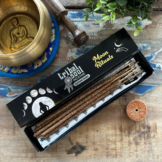 Tribal Soul - Spiritual Incense Sticks and Ceramic Holder - Moon Ritual - Pack of 8