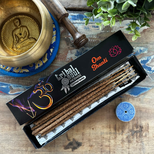 Tribal Soul - Spiritual Incense Sticks and Ceramic Holder - Om Shanti - Pack of 8