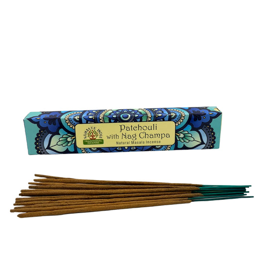 Namaste India - Mandala Natural Masala Incense Sticks - Patchouli with Nag Champa - Pack of 12