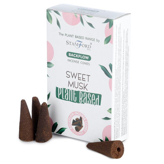 Stamford - Plant Based Vegan Friendly Back Flow Incense Cones - Sweet Musk - Pack of 12