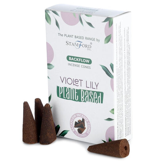 Stamford - Plant Based Vegan Friendly Back Flow Incense Cones - Violet Lily - Pack of 12