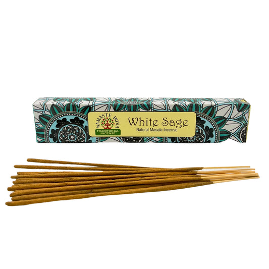 Namaste India - Mandala Natural Masala Incense Sticks - White Sage - Pack of 12